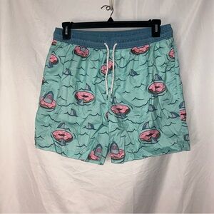 Men’s Swim Trunks Blue Doughnuts Large L Lined Water Shorts  Donuts Sharks